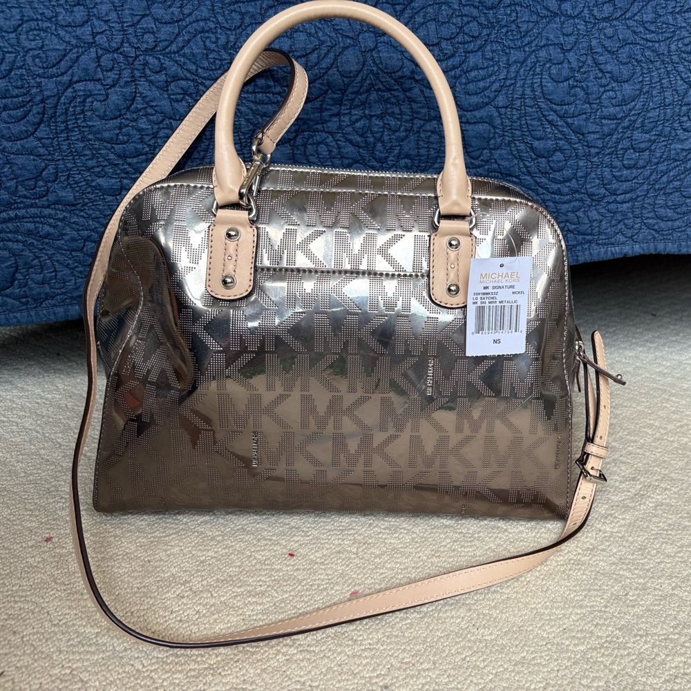 NWT Michael Kors Signature Metallic Silver Women's Satchel